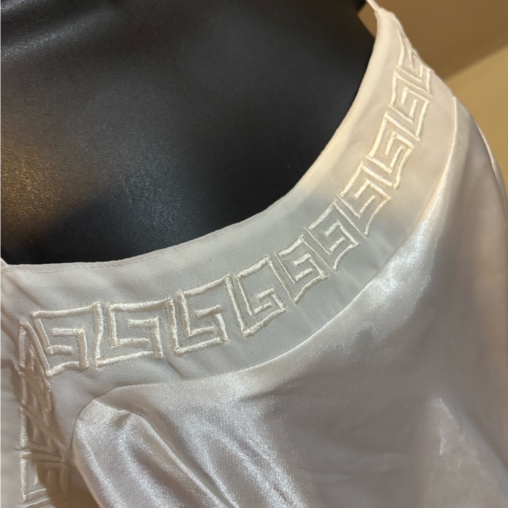 Vintage Vertigineux White Satin Slip Dress Greek Key Trim Y2K Size L - Picture 4 of 10